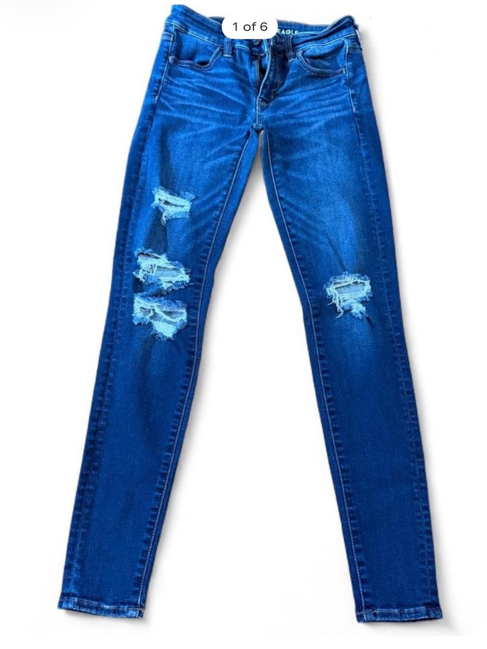 American Eagle Outfitters Distressed Skinny Jeans - Bright Blue size 4Long